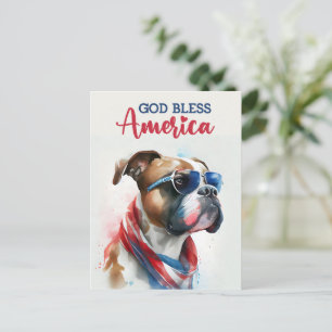 Carte Postale Chien patriote-Boxer, Dieu bénisse l'Amérique Cart