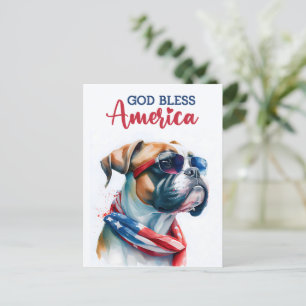 Carte Postale Chien patriote-Boxer, Dieu bénisse l'Amérique Cart