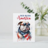 Carte Postale Chien Patriotique-Bouledogue, Dieu bénisse l'Améri (Debout devant)