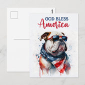 Carte Postale Chien Patriotique-Bouledogue, Dieu bénisse l'Améri (Devant / Derrière)