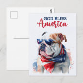 Carte Postale Chien Patriotique-Bouledogue, Dieu Bénisse l'Améri (Devant / Derrière)