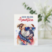 Carte Postale Chien Patriotique-Bouledogue, Dieu bénisse l'Améri (Debout devant)
