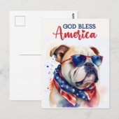 Carte Postale Chien Patriotique-Bouledogue, Dieu bénisse l'Améri (Devant / Derrière)