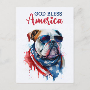 Carte Postale Chien Patriotique-Bouledogue, Dieu Bénisse l'Améri