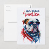Carte Postale Chien Patriotique-Bouledogue, Dieu Bénisse l'Améri (Devant / Derrière)