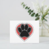 Carte Postale Chien Paw Dans Le Coeur Rouge Avec Les Outlines (Debout devant)