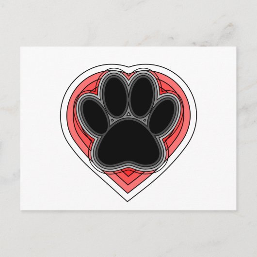 Carte Postale Chien Paw Dans Le Coeur Rouge Avec Les Outlines (Devant)