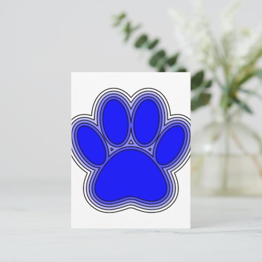 Carte Postale Chien Paw En Bleu Avec Contours (Debout devant)