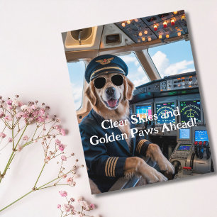 Carte Postale Chien Pilote Golden Retriever Anniversaire Drôle