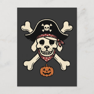 Carte Postale Chien Pirate Vintage Halloween Crâne Os Entrecrois
