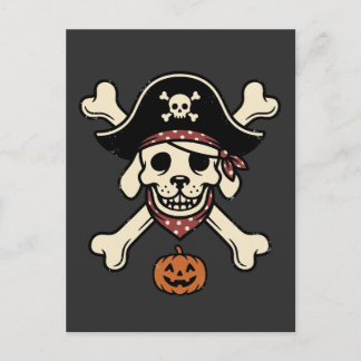 Carte Postale Chien Pirate Vintage Halloween Crâne Os Entrecrois