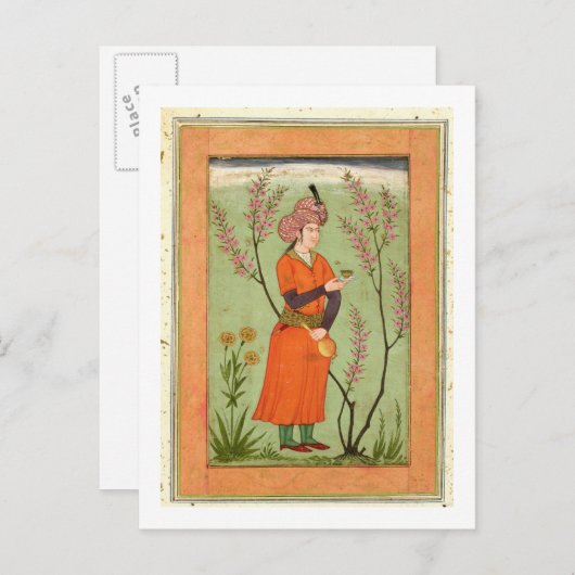 Carte Postale Chien princier iranien tenant une tasse et une fio (Devant / Derrière)