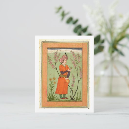 Carte Postale Chien princier iranien tenant une tasse et une fio (Debout devant)