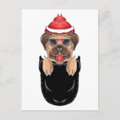 Carte Postale Chien Pug Mignon Assis dans une Poche (Devant)