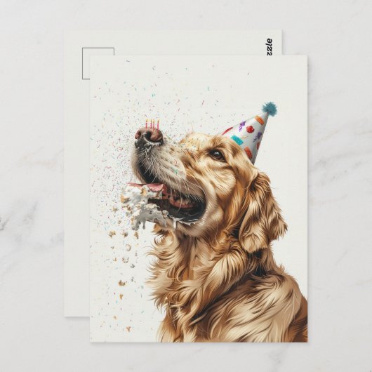 Carte Postale Chien Retriever d'or d'anniversaire (Devant / Derrière)