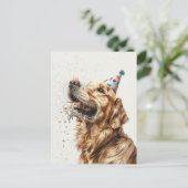 Carte Postale Chien Retriever doré d'anniversaire (Debout devant)