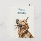 Carte Postale Chien Retriever doré d'anniversaire (Devant / Derrière)