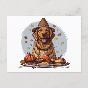 Carte Postale Chien Retriever doré de Thanksgiving
