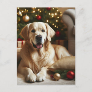 Carte Postale Chien Retriever doré Noël