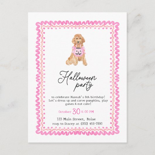 Carte Postale Chien rose Preppy Citrouille Halloween Party (Devant)