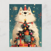Carte Postale Chien Samoyède mignon avec Noël (Devant)