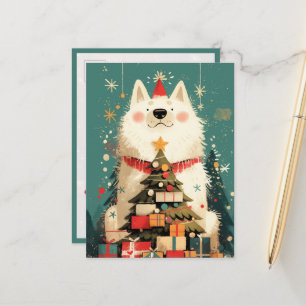 Carte Postale Chien Samoyède mignon avec Noël