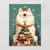 Carte Postale Chien Samoyède mignon avec Noël (Devant)