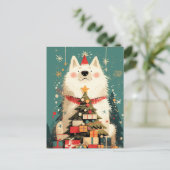 Carte Postale Chien Samoyède mignon avec Noël (Debout devant)