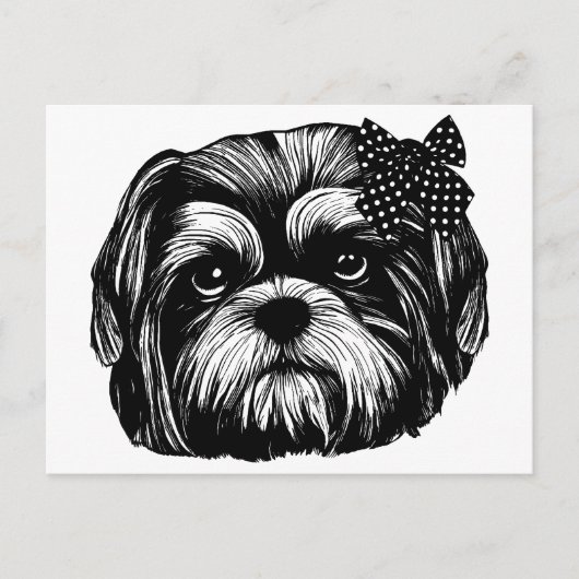 Carte Postale Chien Shih Tzu chien avec pois de polka bow Art or (Devant)