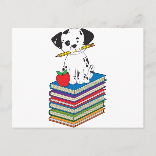 Carte Postale Chien sur livres (Devant)