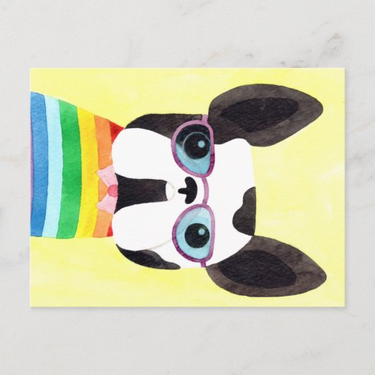 Carte Postale Chien-taureau français en T-shirt arc-en-ciel (Devant)