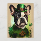 Carte Postale Chien-taureau français en tenue de la Saint Patric (Devant)