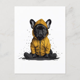 Carte Postale Chien-taureau français mignon portant Raincoat