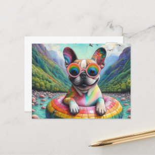 Carte Postale Chien-taureau français sur un char couleur arc-en-