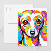 Carte Postale Chien teckel psychédélique multicolore (Devant / Derrière)