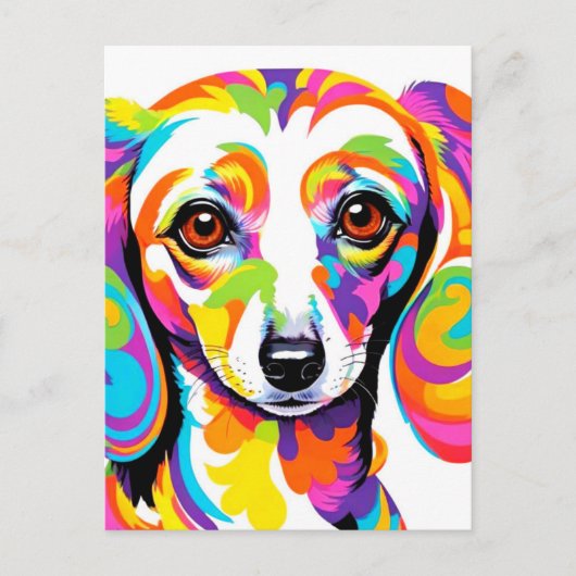 Carte Postale Chien teckel psychédélique multicolore (Devant)