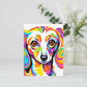 Carte Postale Chien teckel psychédélique multicolore (Debout devant)