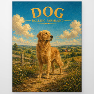 Carte Postale Chien Terres Agricoles Ondulantes Watercolor GeoSa