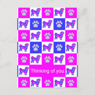 Carte Postale Chien Tzu Chien et Paw Rose et Bleu Penser de vous