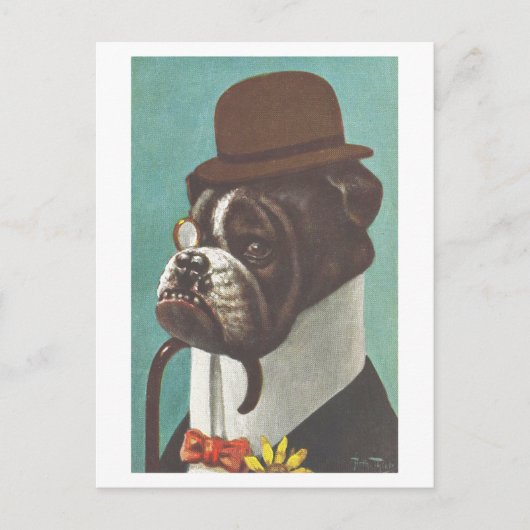 Carte Postale Chien vintage avec Casquette et Monocle (Devant)