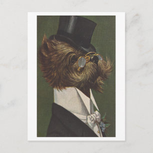 Carte Postale Chien vintage en vêtements de soirée avec lunettes