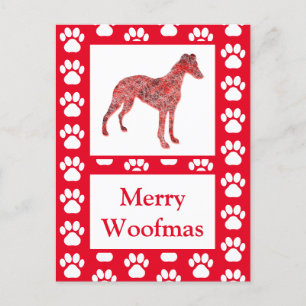 Carte Postale Chien Whippet Silhouette Rouge Joyeux Noël