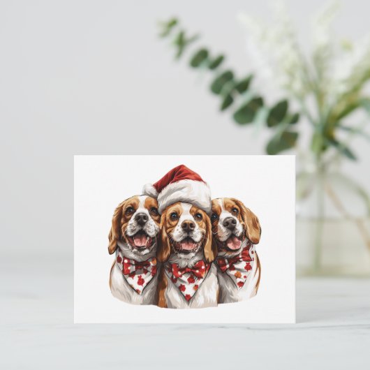 Carte Postale Chiens Beagles de Noël (Debout devant)