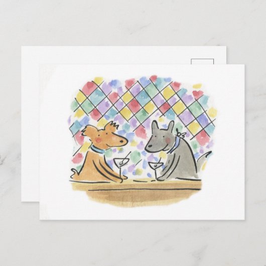Carte Postale Chiens buvant des Martinis (Devant / Derrière)