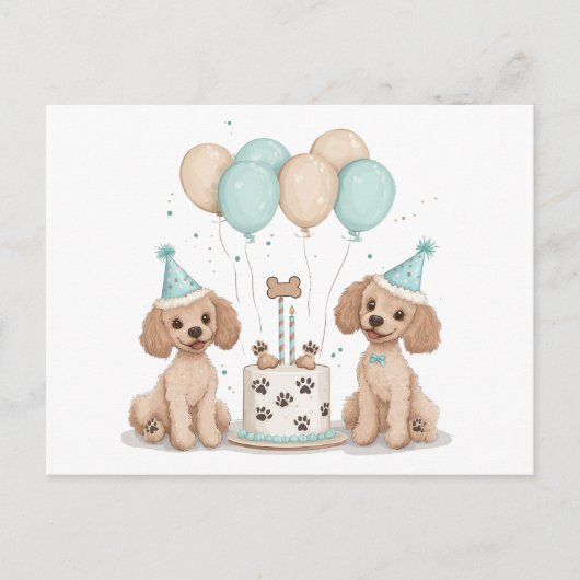 Carte Postale Chiens Caniches Standard de Anniversaire (Devant)