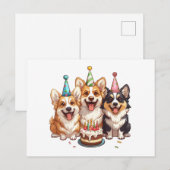 Carte Postale Chiens Corgi d'anniversaire (Devant / Derrière)