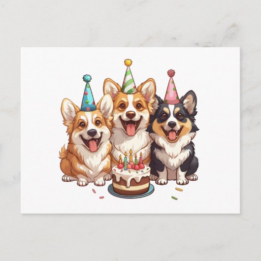 Carte Postale Chiens Corgi d'anniversaire (Devant)