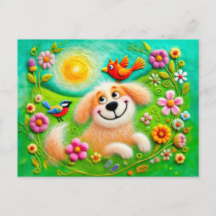 Carte Postale Chiens d'art se relaxant dans un jardin coloré