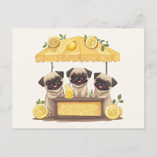 Carte Postale Chiens de carlin Stand de Lemonade (Devant)