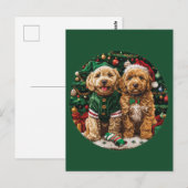 Carte Postale Chiens de chiot de Noël Goldendoodle (Devant / Derrière)